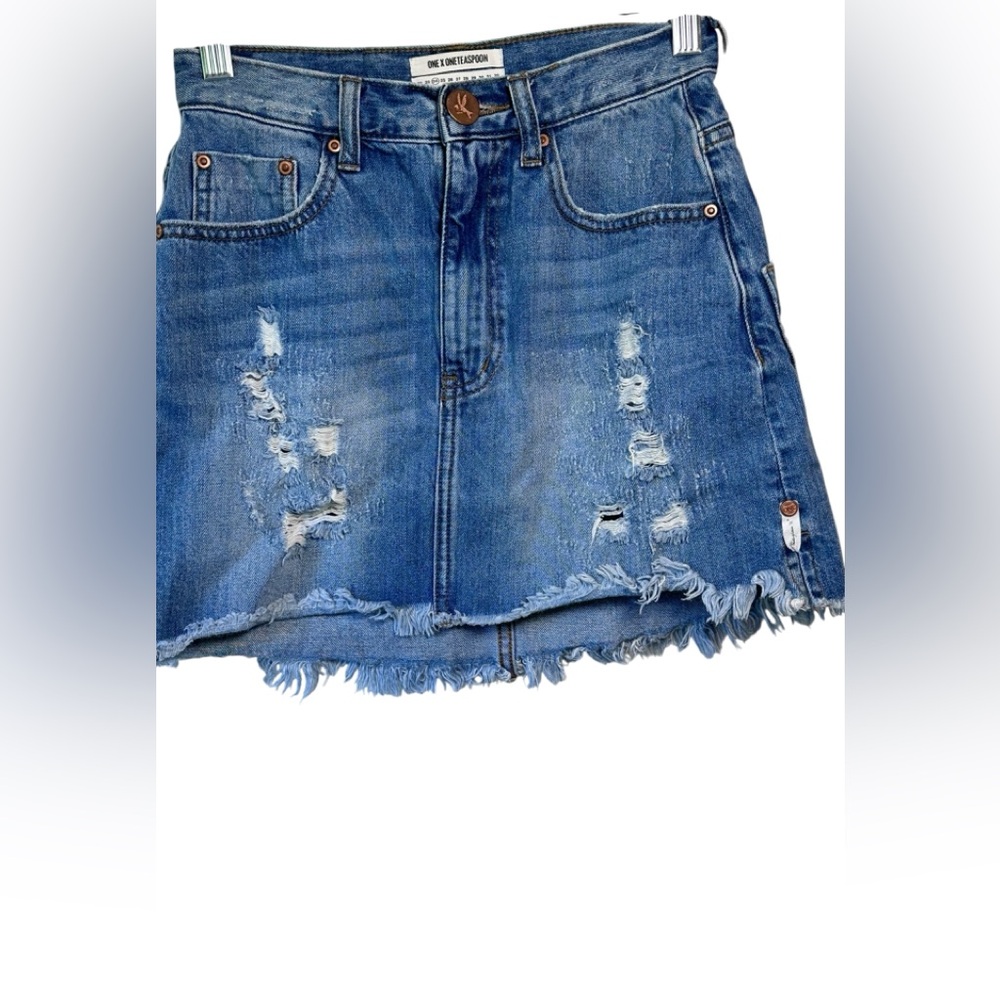 One X ONE TEASPOON 2020 Mini Distressed High Waisted Denim Skirt sz 24 Preppy